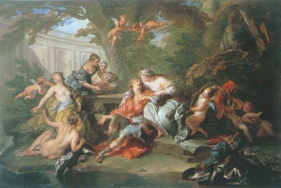 JEAN-BAPTISTE VANLOO AIX-EN-PROVENCE, 1684 - 1745 Pan and Syrinx
Oil on canvas 
45...