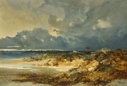 EDMUND JOHN NIEMANN LONDRES, 1813 - 1876 Seaside
Oil on canvas
Signed lower right...