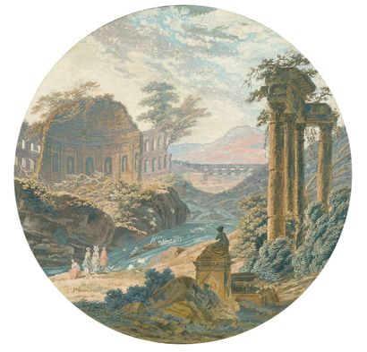 ATTRIBUÉ À CHARLES-LOUIS CLÉRISSEAU (Paris, 1721 - 1820, Auteuil) Capriccio
Watercolor
D.:...