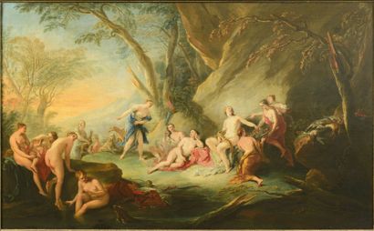 JEAN-BAPTISTE VANLOO AIX-EN-PROVENCE, 1684 - 1745 Pan et Syrinx
Huile sur toile
115...