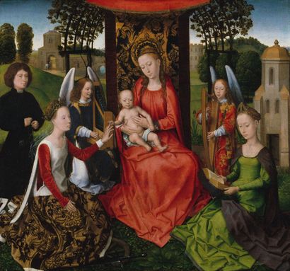 GOSWIN VAN DER WEYDEN ANVERS, 1455/1465 - C. 1538 圣母和圣婴，周围有亚历山大的圣凯瑟琳和安提阿的圣玛格丽特
油画...