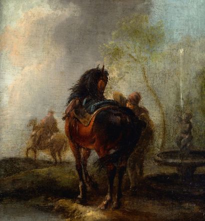 ATTRIBUÉ À PHILIPS WOURWERMANS HAARLEM, 1619 - 1668 Saddled Horse
Oil on panel 
5...