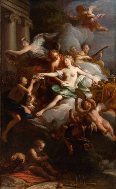 ATTRIBUÉ À ANDREA CASALI CIVITAVECCHIA, 1705 - 1784, ROME 赛琪的神化
布面油画
128 x 77.5厘...