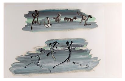 HENRI MICHAUX (1899 - 1984) 无题，1965年
纸上油画，右下角有文字说明
30 x 38厘米 
11 13/16 x 14 61/64...