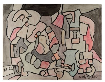 GASTON CHAISSAC (1910 - 1964) Composition abstraite, 1962
Watercolor and India ink...