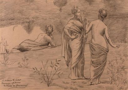 Pierre PUVIS DE CHAVANNES (1824-1898) Trois muses dans un paysage Crayon sur papier...