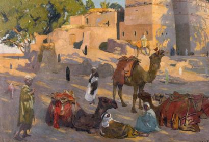 Jacques MAJORELLE (1886-1962) Nokadah, Egypte, 1913 Huile sur panneau, monogrammée,...