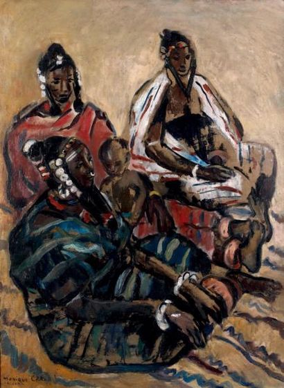 Monique CRAS (1910-2007) Femmes Djermas du Niger Huile sur toile, signée et située...