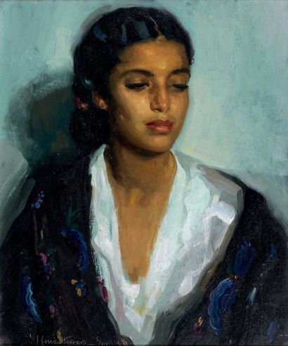 José Cruz HERRERA (1890-1972) Portrait de jeune femme, 1938 Huile sur toile, signée,...