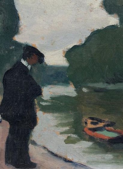 Albert MARQUET (1875-1947) Au bord de la Seine à Poissy, 1908 Huile sur panneau,...