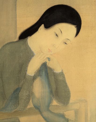 LÊ PHỔ (1907-2001) Femme au balcon, circa 1935
Encre et couleurs sur soie, signée...