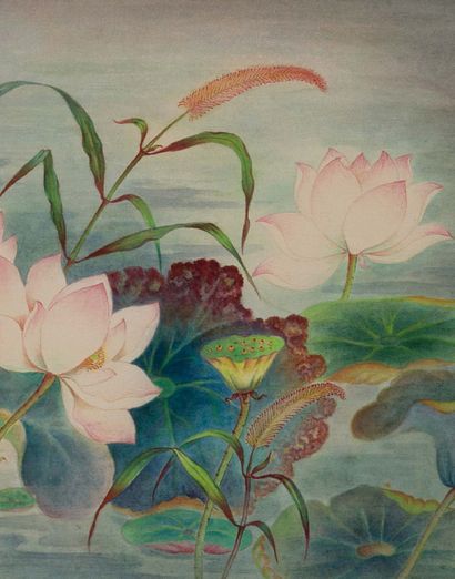 TRẦN VĂN THỌ (1917-2004) Lotus
Encre et couleurs sur soie, signée en bas à gauche...