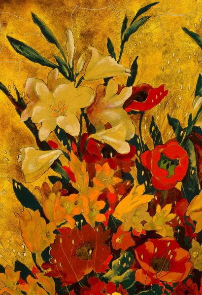 ALIX AYMÉ (1894-1989) Bouquet de fleurs, circa 1970
Lacquer with gold hightlights,...