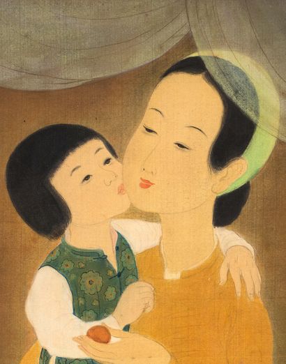 MAI TRUNG THỨ (1906-1980) Maternité au fruit, 1942
Encre et couleurs sur soie, signée...