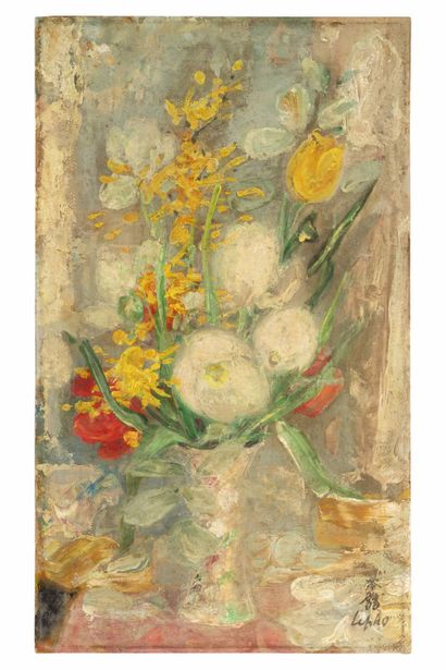 Lê Phổ (1907-2001) Tulipes blanches
Huile, encre et couleurs sur soie, signée en...