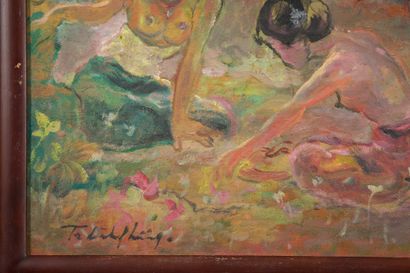 TRAN DINH PHUONG (né en 1962) Baigneuses à la rivière
Huile sur toile, signée en...