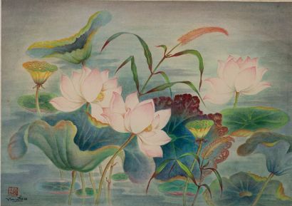 TRẦN VĂN THỌ (1917-2004) Lotus
Ink and colors on silk, signed lower left 
33.6 x...