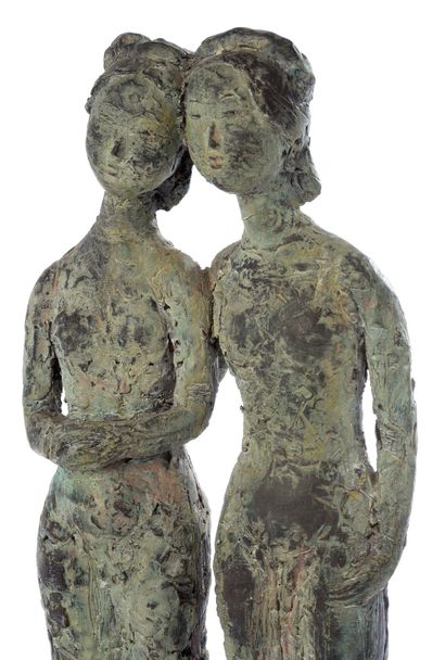 VŨ CAO ĐÀM (1908-2000) Deux jeunes femmes
Terracotta sculpture, signed on the base
29...