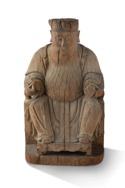 CHINE DYNASTIE QING, XIXe SIÈCLE Imposante statue en bois sculptée représentant un...