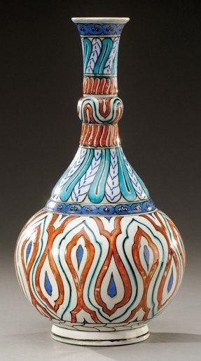 THEODORE DECK (1823-1891) Vase à corps bombé et col annelé évasé en céramique émaillée...