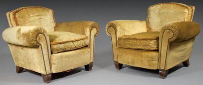 DOMINIQUE A. DOMIN (1883-1962) et M. GENEVRIERE (1885-1967) Paire de fauteuils en...