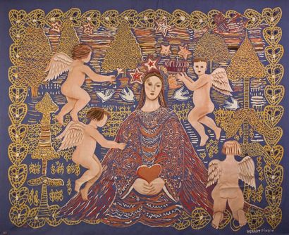 HENRI HERAUT (1894-1980) «L'Annonciation» Tapisserie représentant la Vierge couronnée...