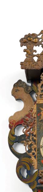EUROPE DU NORD - Début XVIIIe siècle Horloge murale
Caisse en bois peint avec des...