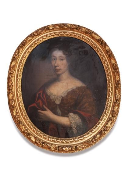 Ecole française du XVIII° siècle Portrait de femme à l'étole rouge Huile sur toile...