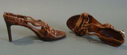 RALPH LAUREN Paire de sandales cuir marron P 37