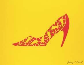 Roger VIVIER "Papier découpé" escarpin rouge sur fond jaune 48 x 68 cm - 1987 - ...