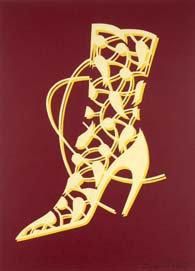 Roger VIVIER «Papier découpé» demi-botte jaune sur fond rouge 68 x 48 cm - 1987 -...