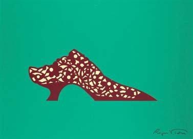 Roger VIVIER «Papier découpé» soulier rouge sur fond vert 48 x 68 cm - 1987 - si...