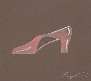 Roger VIVIER Projet de soulier rose ajouré pastel sur papier SBD 22 x 22 cm