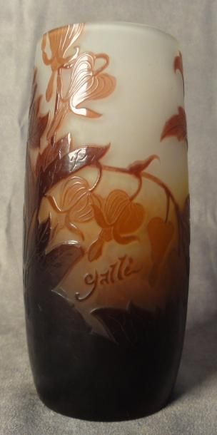 Emile GALLE Vase cylindrique à décor végétal