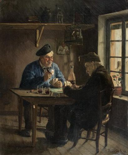 Henri BRISPOT (1846-1928) Les joueurs de carte, 1881 Huile sur toile, signée et datée...