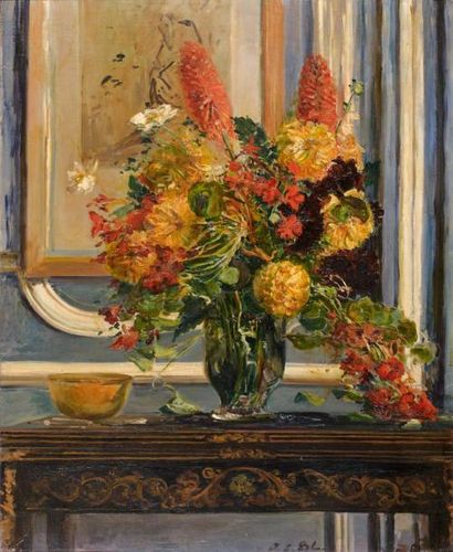 Jacques Emile BLANCHE (1861-1942) Bouquet de fleurs Huile sur toile, signée en bas...