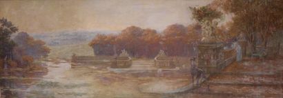 A. VATREL Promenade dans un parc en automne Huile sur toile, signée et datée 1901...