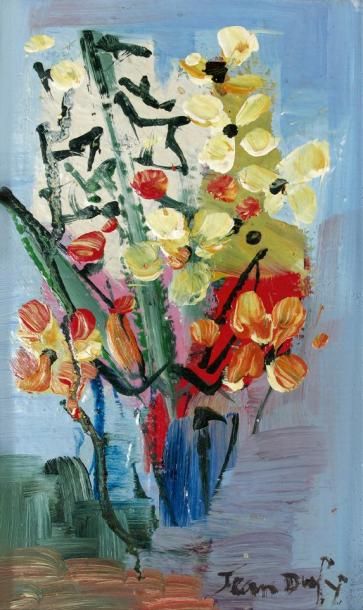 Attribué à Jean DUFY (1888-1964) Bouquet de fleurs Huile sur toile, signée en bas...
