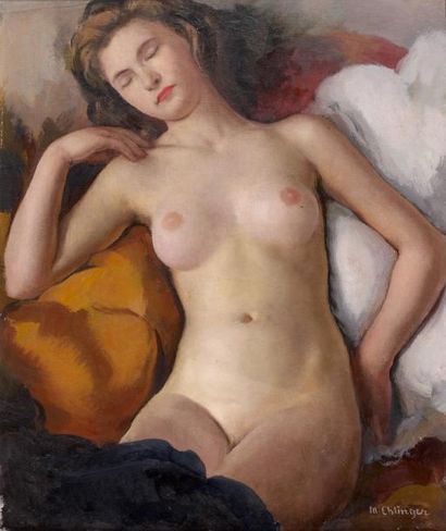 Maurice-Ambroise EHLINGER (1896-1981) Nu endormi Huile sur toile, signée en bas à...