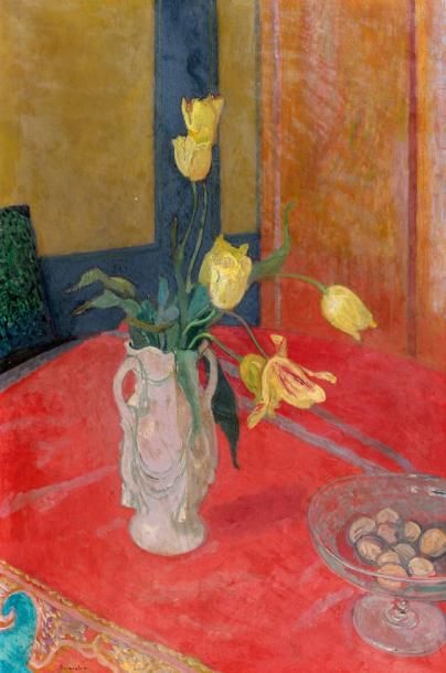 Maurice BRIANCHON (1899-1979) Les tulipes Huile sur toile, signée bas à gauche 81...