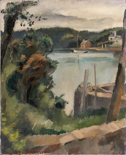 Maurice ASSELIN (1882-1947) Berges de Lac, 1924 Huile sur toile, signée et datée...