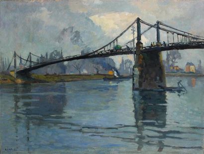 Robert Antoine PINCHON (1886-1943) Le pont des Andelys, le long de la Seine Huile...