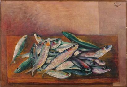 Moïse KISLING (1891-1953) Nature morte aux sardines, 1943 Huile sur toile, signée,...