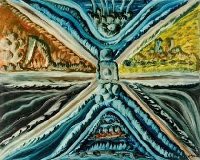 Jules AGARD (1905-1986) Paysages surréalistes Huile sur toile Signée en bas à droite...