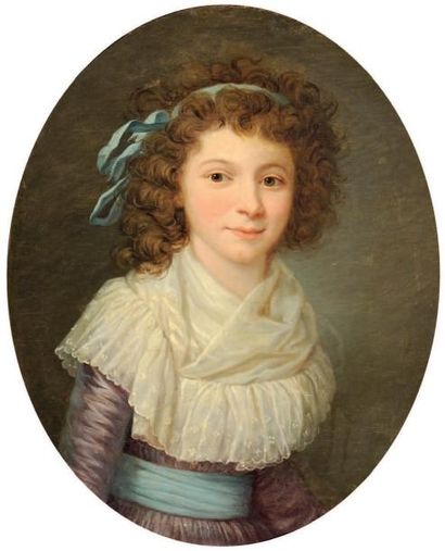 Attribué à Marie Victoire LEMOINE (Paris 1754-1820) Portrait de jeune fille en corsage...