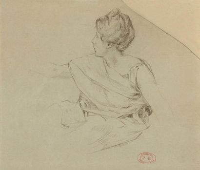 Fréderic MONTENARD (1849-1926) Femme assise de profil Fusain et rehauts au pastel...