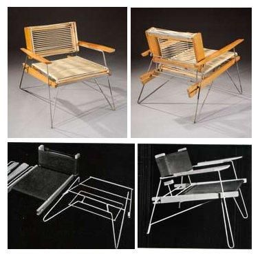 SERGE KETOFF (né en 1918) Rare fauteuil démontable à dossier et assise mobile en...