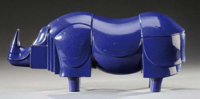 FRANCOIS-XAVIER LALANNE (1927-2008) Rhinocéros en fonte de fer émaillée bleue. H:...