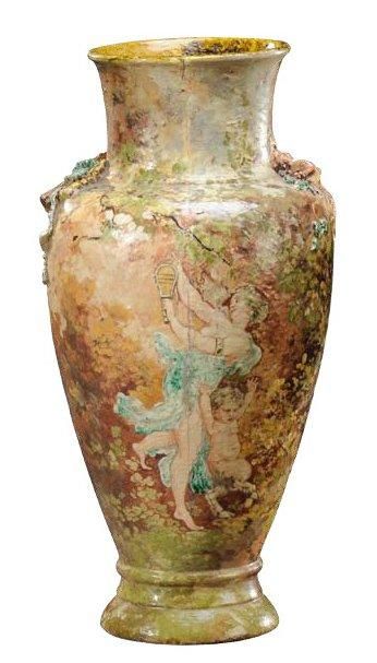 ERNEST CHAPLET (1835-1909) Rare et important vase de forme balustre en barbotine...
