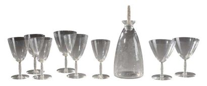 RENE LALIQUE (1860-1945) Partie de service modèle «Logelbach» en verre soufflé-moulé...
